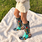 Bird & Bloom – Embroidered Mid-Calf Cowgirl Boots