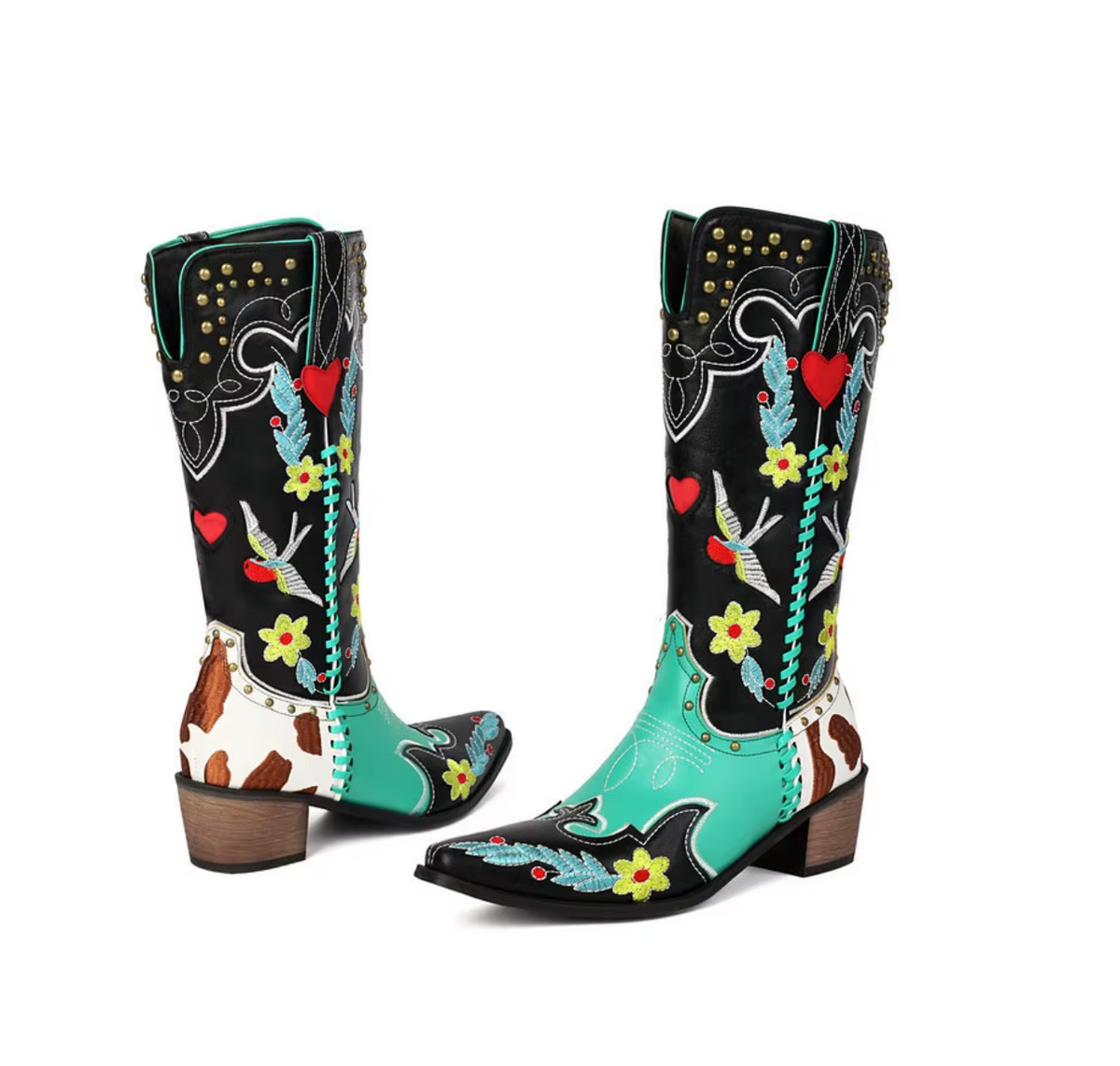 Bird & Bloom – Embroidered Mid-Calf Cowgirl Boots