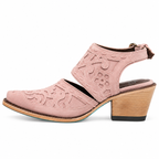 Rosalie – Floral Embroidered Slingback Cowgirl Boots PINK