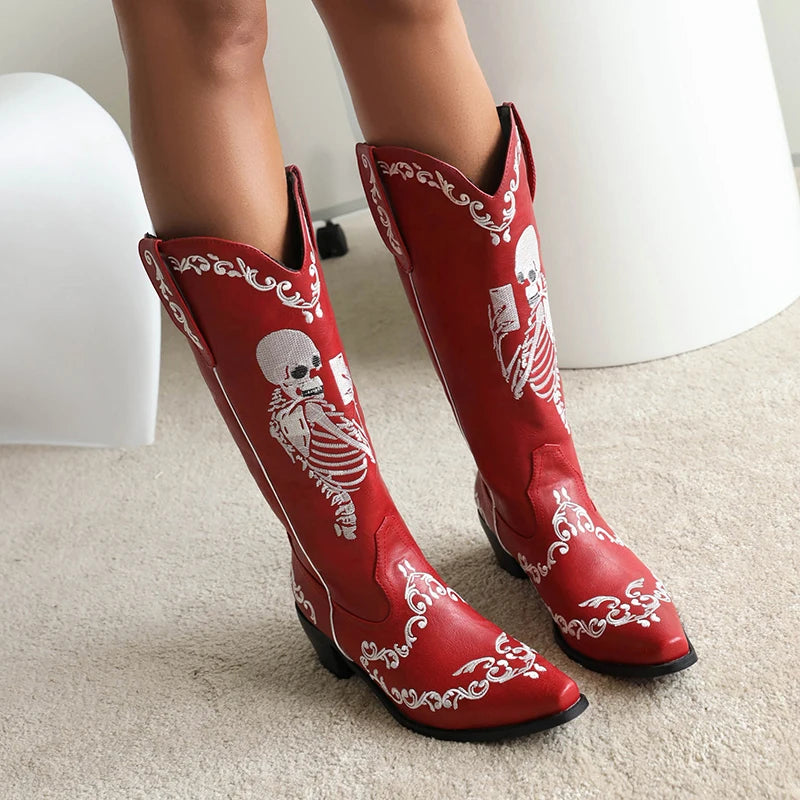 Outlaw – Skeleton Embroidered Cowgirl Boots