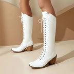 Raven – Women’s Knee-High Square-Toe Cowgirl Boots with Lace-Up