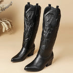 Sienna – Black Embroidered Pointed-Toe Cowgirl Boots