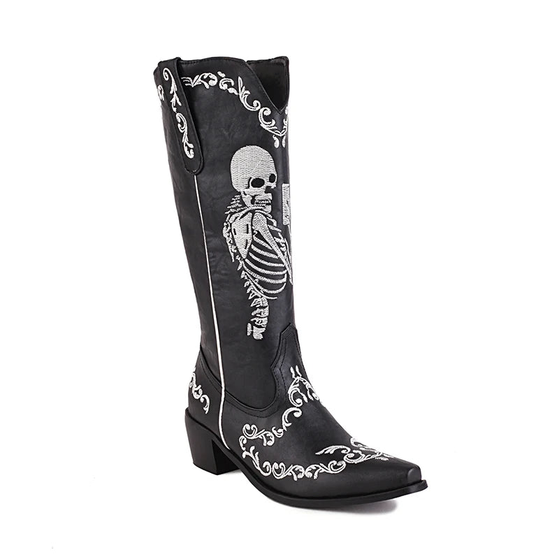 Outlaw – Skeleton Embroidered Cowgirl Boots