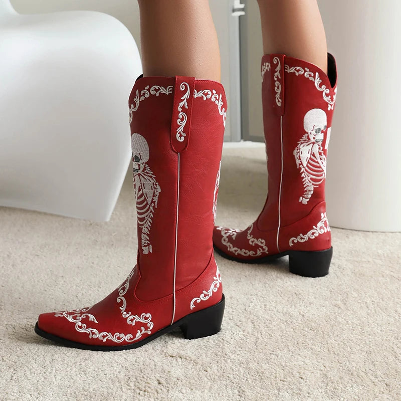 Outlaw – Skeleton Embroidered Cowgirl Boots