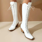 Raven – Women’s Knee-High Square-Toe Cowgirl Boots with Lace-Up