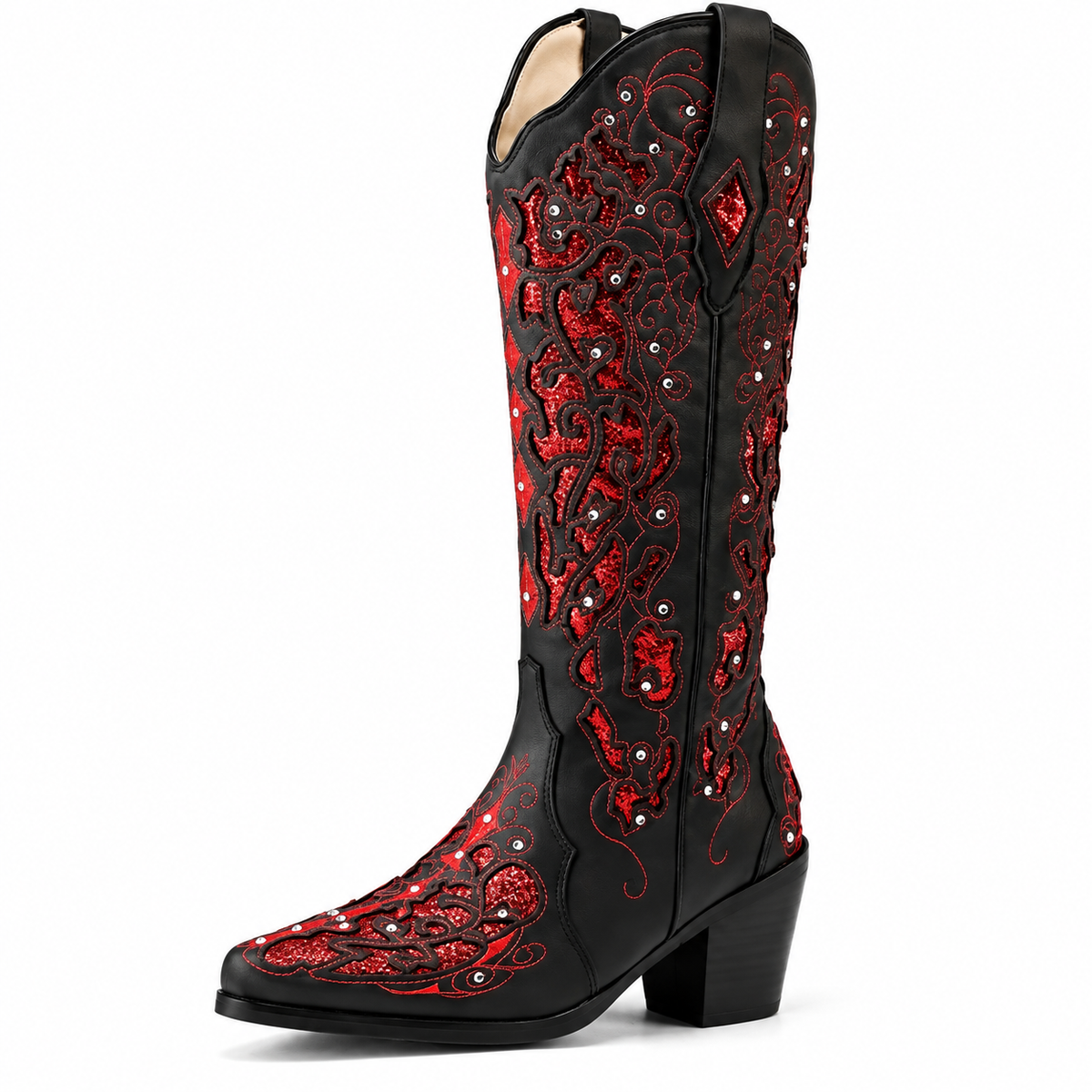 Scarlett – Crystal Embroidered Mid-Calf Cowgirl Boots