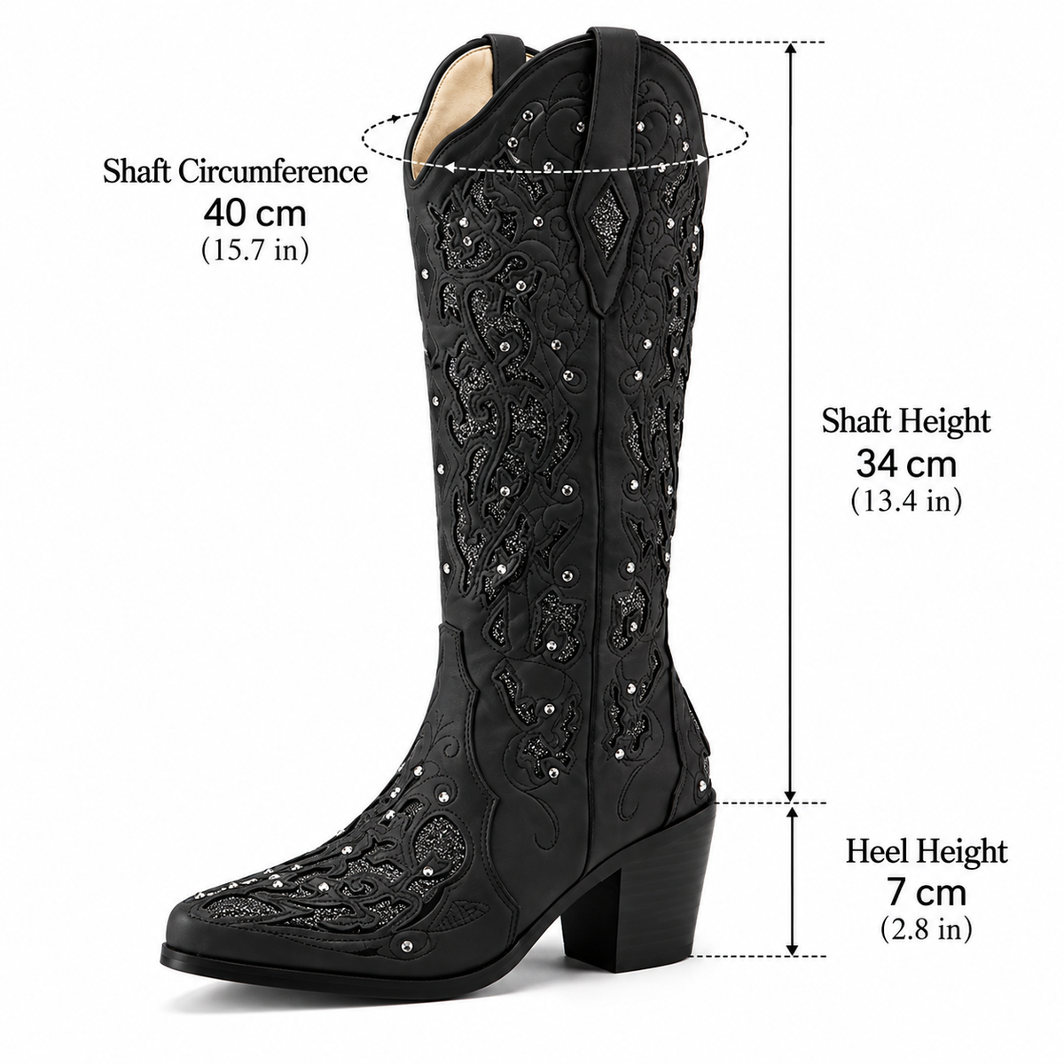Scarlett – Crystal Embroidered Mid-Calf Cowgirl Boots