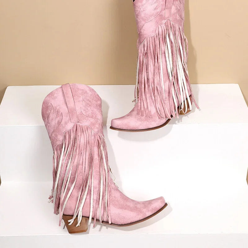 Sonora – Women’s Knee-High Western Cowgirl Boots with Fringe & Pointed Toe