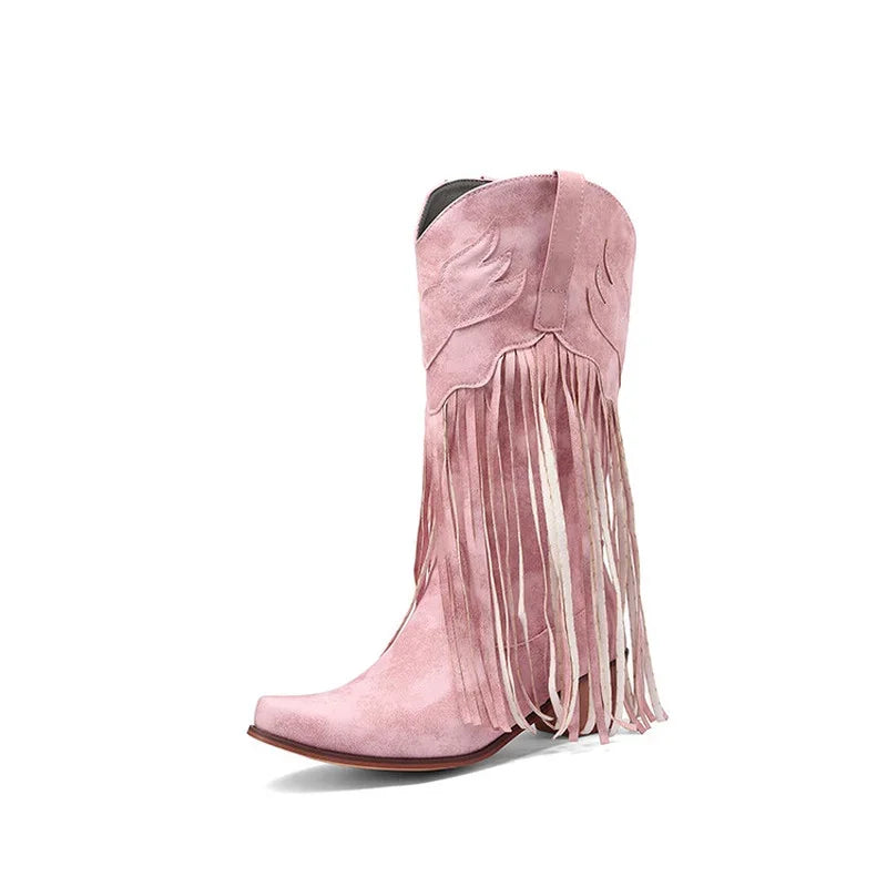 Sonora – Women’s Knee-High Western Cowgirl Boots with Fringe & Pointed Toe