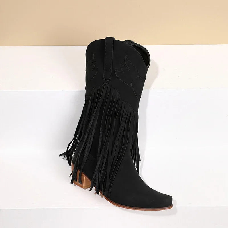 Sonora – Women’s Knee-High Western Cowgirl Boots with Fringe & Pointed Toe