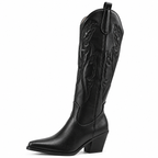 Sienna – Black Embroidered Pointed-Toe Cowgirl Boots