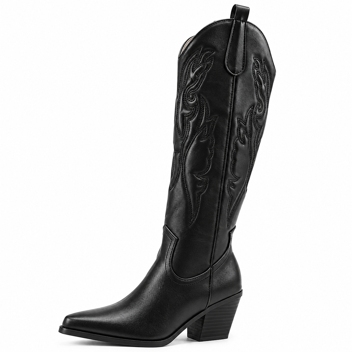 Sienna – Black Embroidered Pointed-Toe Cowgirl Boots